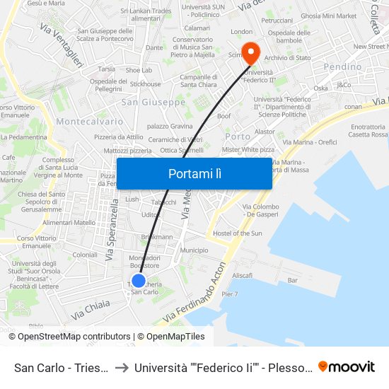 San Carlo - Trieste E Trento to Università ""Federico Ii"" - Plesso Mezzocannone 16 map
