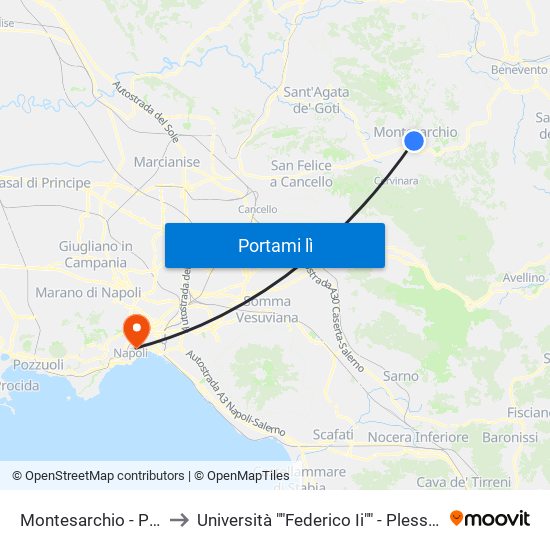 Montesarchio - Piazza Poerio to Università ""Federico Ii"" - Plesso Mezzocannone 16 map