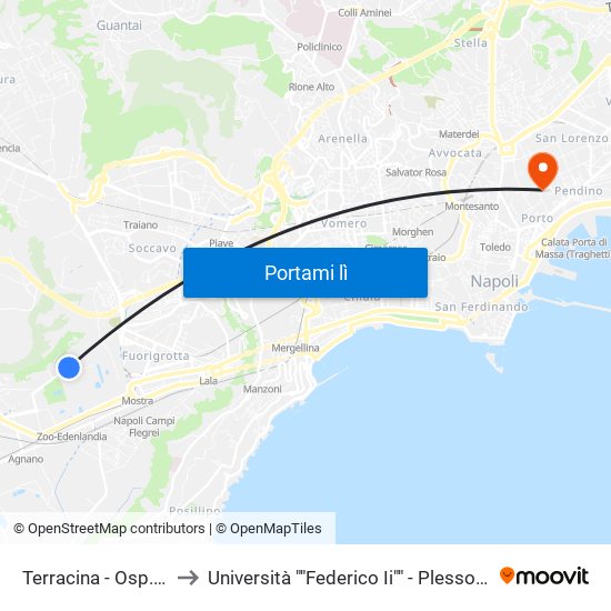 Terracina - Osp. San Paolo to Università ""Federico Ii"" - Plesso Mezzocannone 16 map