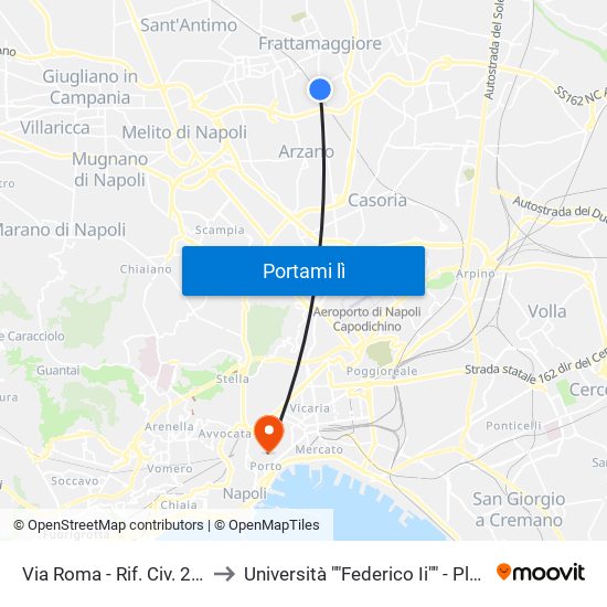 Via Roma - Rif. Civ. 267 (Automercato) to Università ""Federico Ii"" - Plesso Mezzocannone 16 map