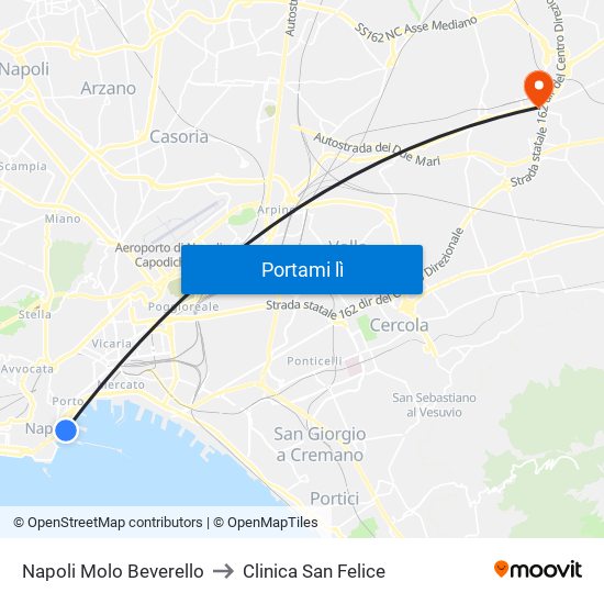 Napoli Molo Beverello to Clinica San Felice map