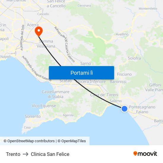 Trento to Clinica San Felice map