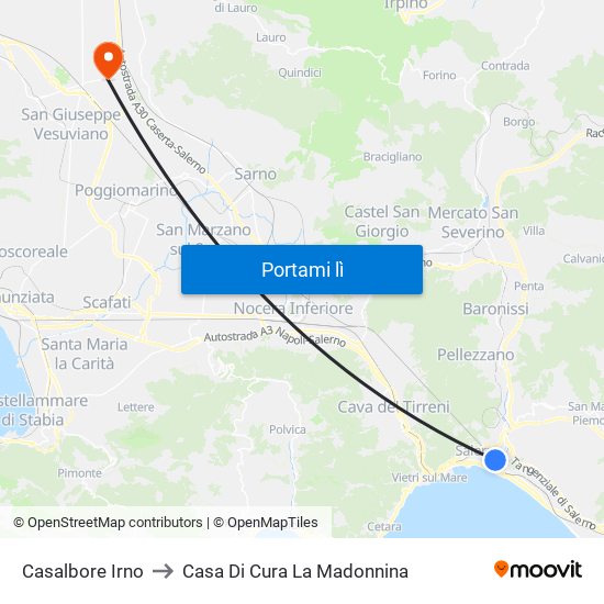 Casalbore Irno to Casa Di Cura La Madonnina map
