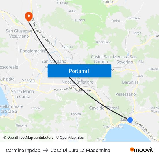 Carmine Inpdap to Casa Di Cura La Madonnina map