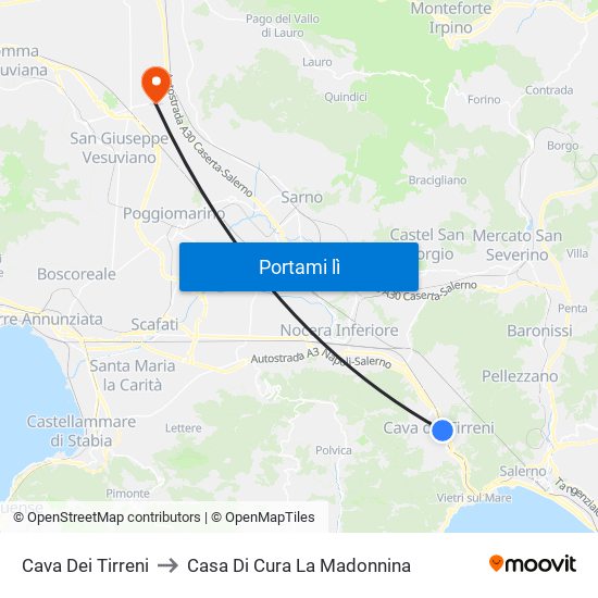 Cava Dei Tirreni to Casa Di Cura La Madonnina map
