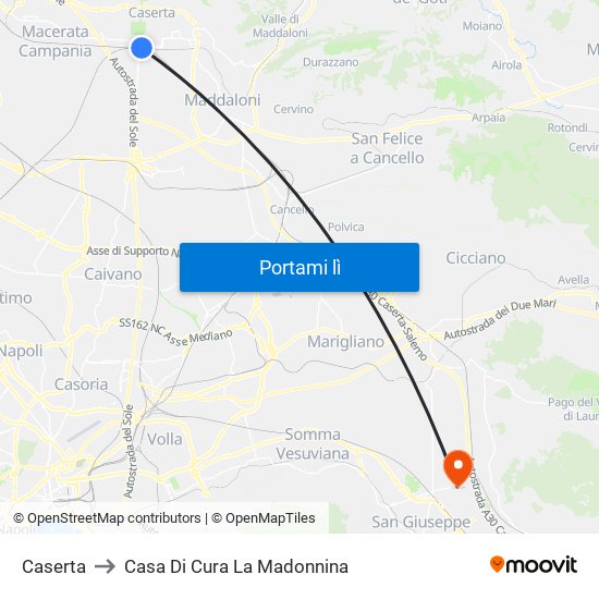 Caserta to Casa Di Cura La Madonnina map