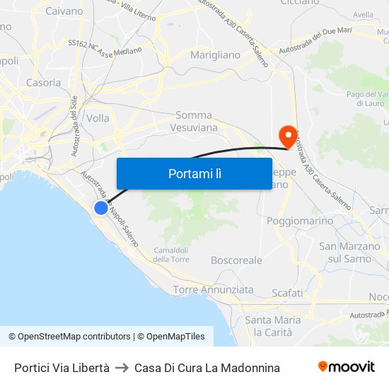 Portici Via Libertà to Casa Di Cura La Madonnina map