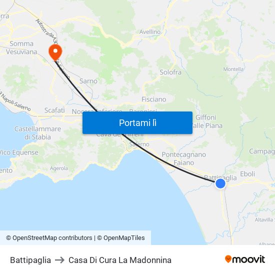 Battipaglia to Casa Di Cura La Madonnina map