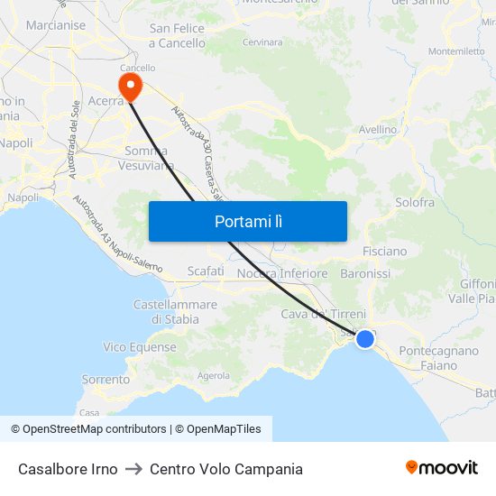 Casalbore Irno to Centro Volo Campania map