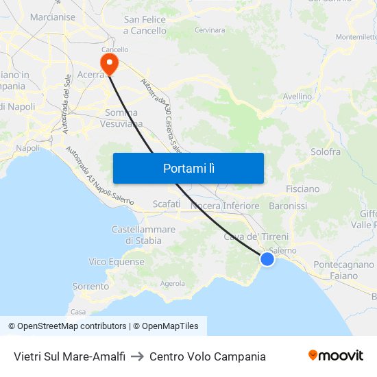 Vietri Sul Mare-Amalfi to Centro Volo Campania map