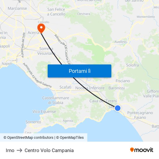 Irno to Centro Volo Campania map