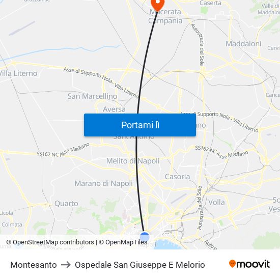 Montesanto to Ospedale San Giuseppe E Melorio map