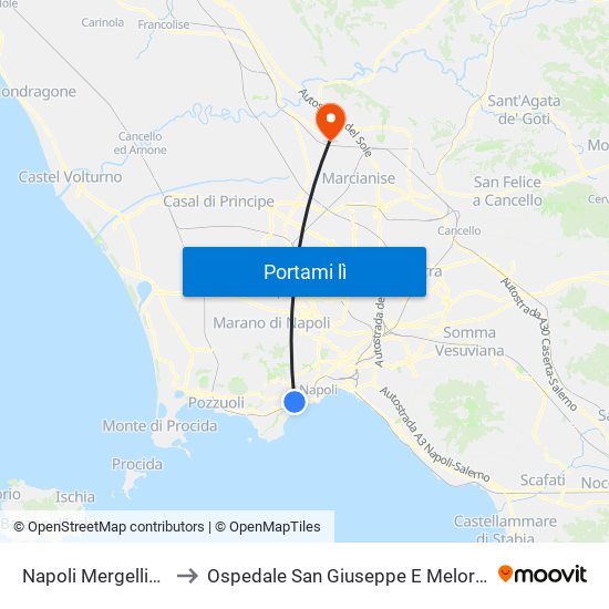 Napoli Mergellina to Ospedale San Giuseppe E Melorio map