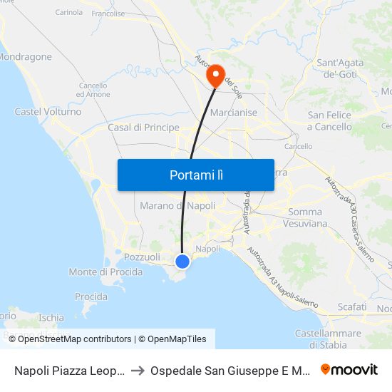 Napoli Piazza Leopardi to Ospedale San Giuseppe E Melorio map