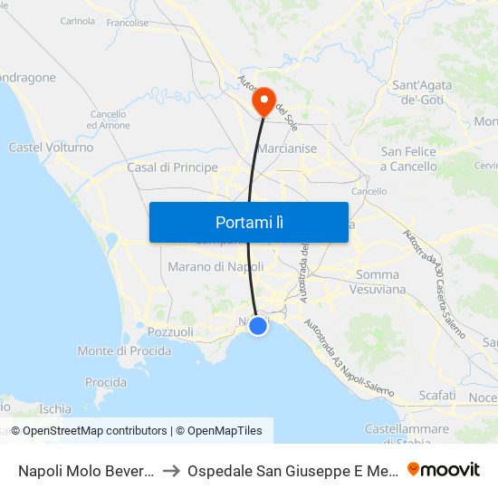 Napoli Molo Beverello to Ospedale San Giuseppe E Melorio map