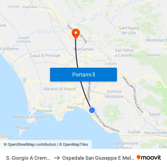 S. Giorgio A Cremano to Ospedale San Giuseppe E Melorio map