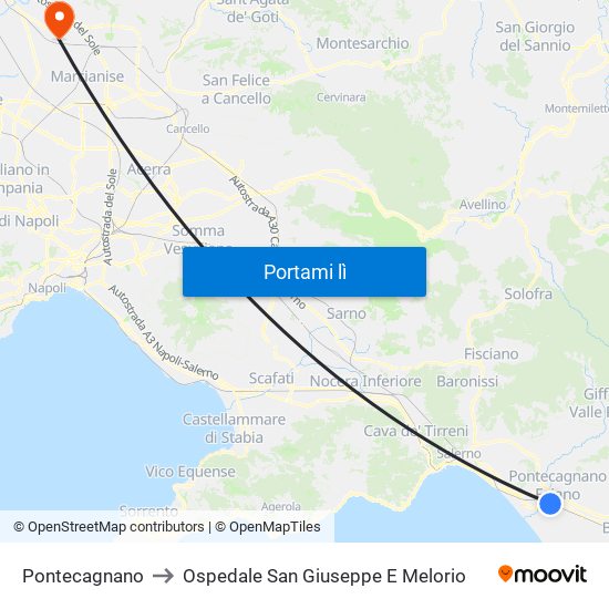 Pontecagnano to Ospedale San Giuseppe E Melorio map