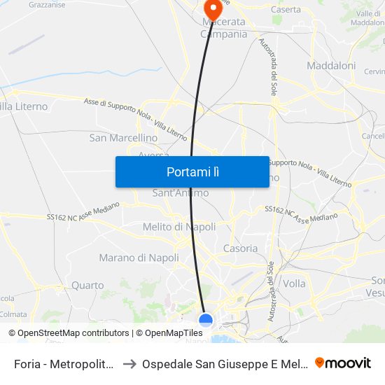 Foria - Metropolitana to Ospedale San Giuseppe E Melorio map