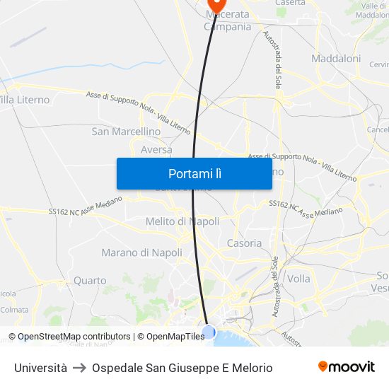 Università to Ospedale San Giuseppe E Melorio map