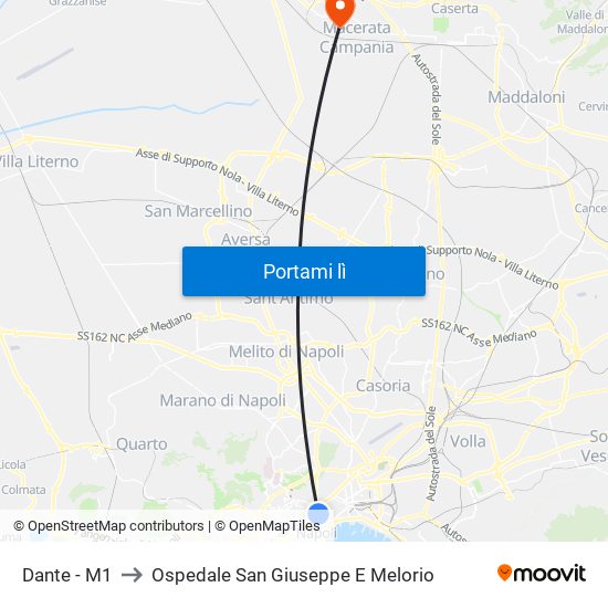 Dante - M1 to Ospedale San Giuseppe E Melorio map