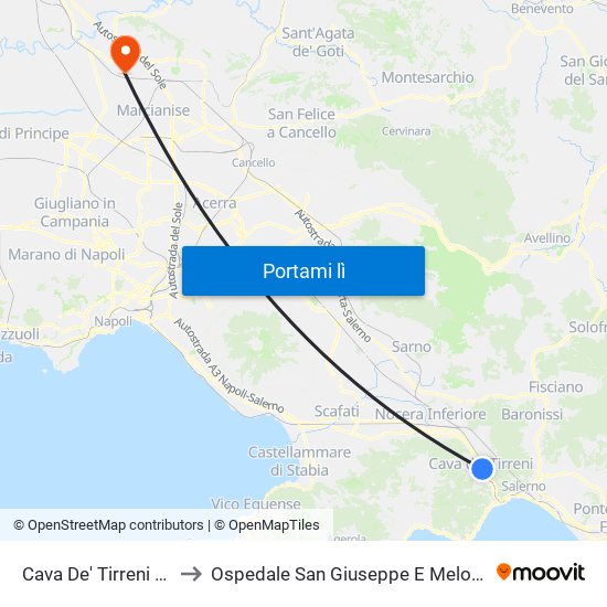 Cava De' Tirreni FS to Ospedale San Giuseppe E Melorio map