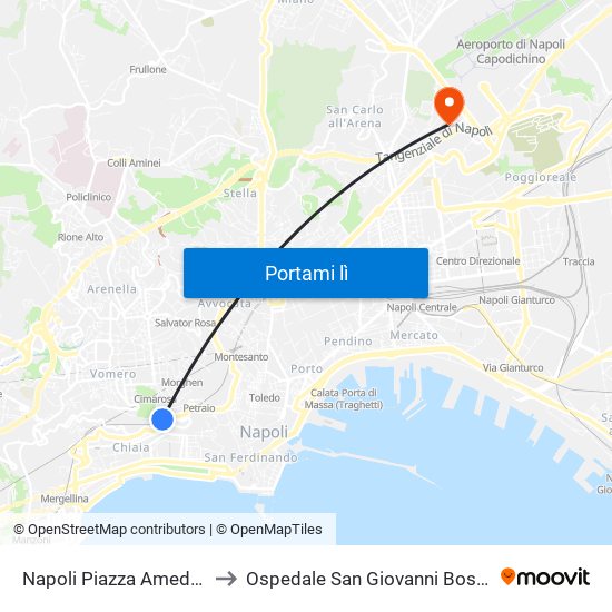 Napoli Piazza Amedeo to Ospedale San Giovanni Bosco map