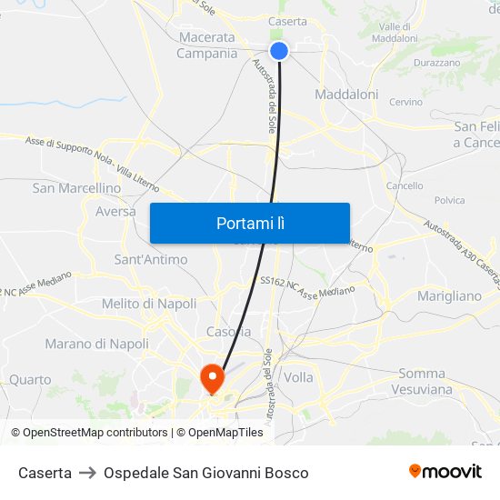 Caserta to Ospedale San Giovanni Bosco map