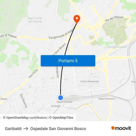 Garibaldi to Ospedale San Giovanni Bosco map