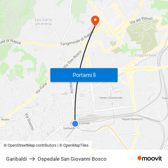 Garibaldi to Ospedale San Giovanni Bosco map