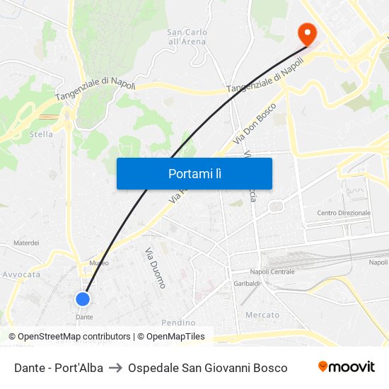 Dante - Port'Alba to Ospedale San Giovanni Bosco map