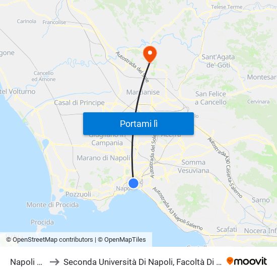Napoli Centrale to Seconda Università Di Napoli, Facoltà Di Studi Politici ""Jean Monnet"" map
