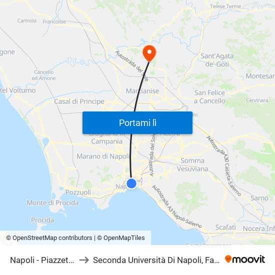 Napoli - Piazzetta Circumvesuviana to Seconda Università Di Napoli, Facoltà Di Studi Politici ""Jean Monnet"" map