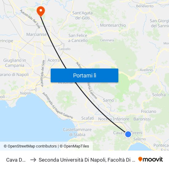 Cava Dei Tirreni to Seconda Università Di Napoli, Facoltà Di Studi Politici ""Jean Monnet"" map