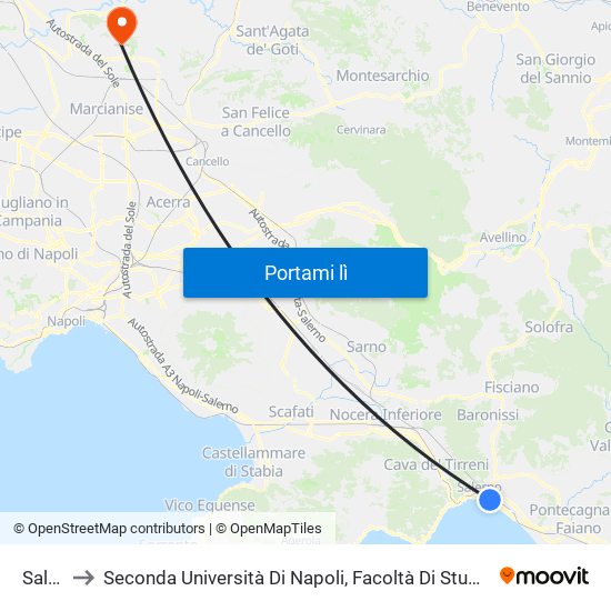 Salerno to Seconda Università Di Napoli, Facoltà Di Studi Politici ""Jean Monnet"" map