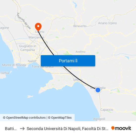 Battipaglia to Seconda Università Di Napoli, Facoltà Di Studi Politici ""Jean Monnet"" map