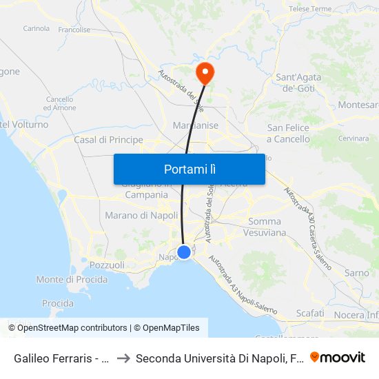 Galileo Ferraris - Circumvesuviana E.A.V. to Seconda Università Di Napoli, Facoltà Di Studi Politici ""Jean Monnet"" map