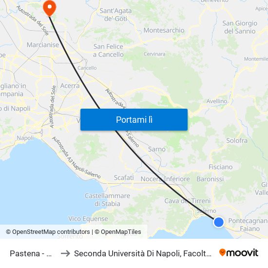 Pastena  - Polo Nautico to Seconda Università Di Napoli, Facoltà Di Studi Politici ""Jean Monnet"" map