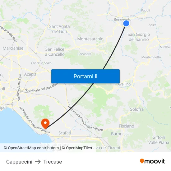 Cappuccini to Trecase map