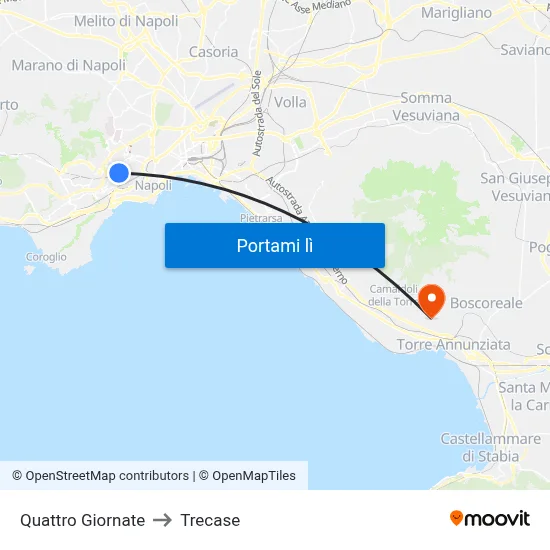 Quattro Giornate to Trecase map