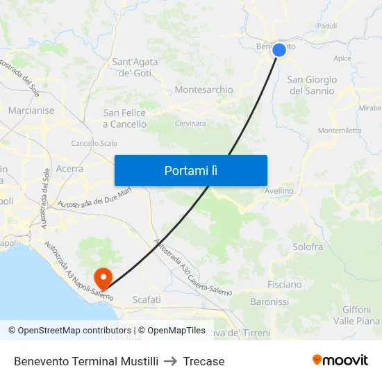Benevento Terminal Mustilli to Trecase map
