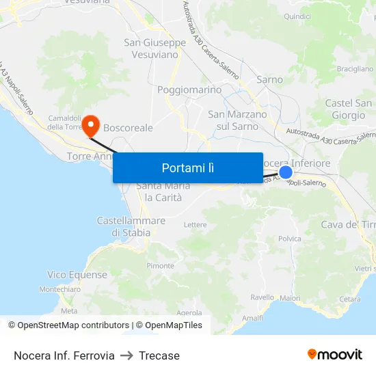 Nocera Inf. Ferrovia to Trecase map