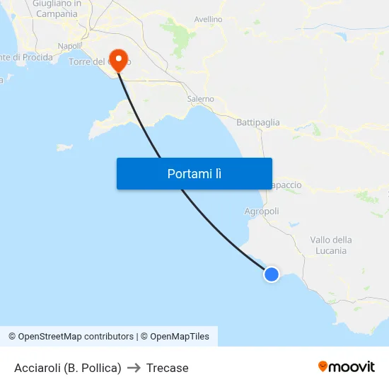 Acciaroli (B. Pollica) to Trecase map