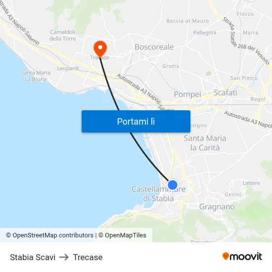 Stabia Scavi to Trecase map