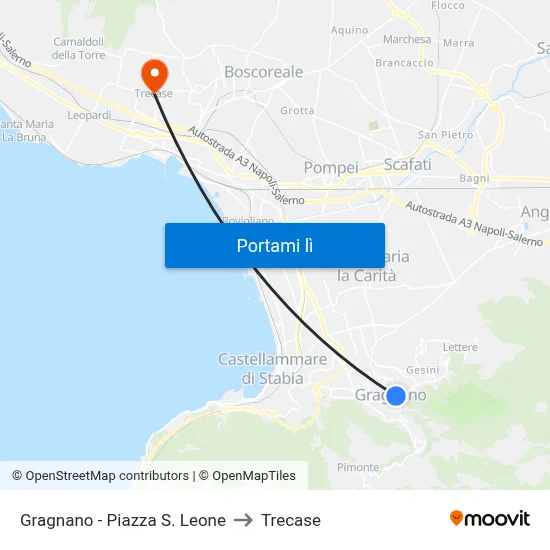 Gragnano - Piazza S. Leone to Trecase map