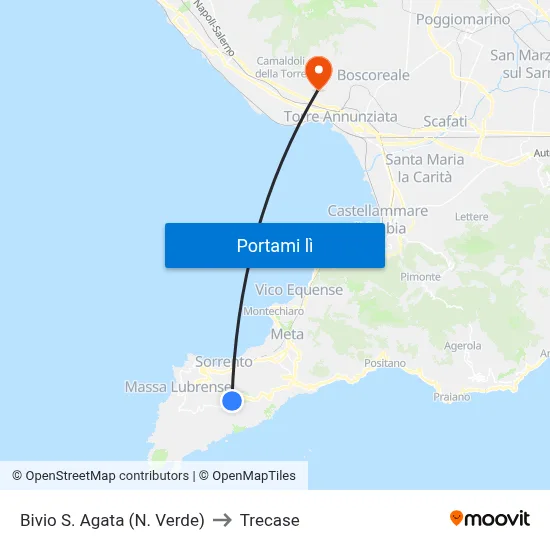 Bivio S. Agata (N. Verde) to Trecase map