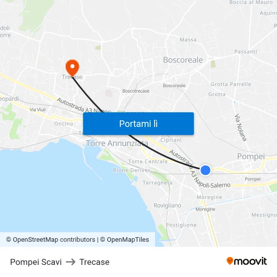 Pompei Scavi to Trecase map