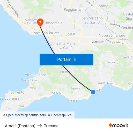 Amalfi (Pastena) to Trecase map
