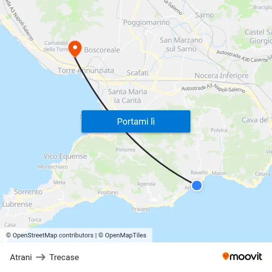 Atrani to Trecase map