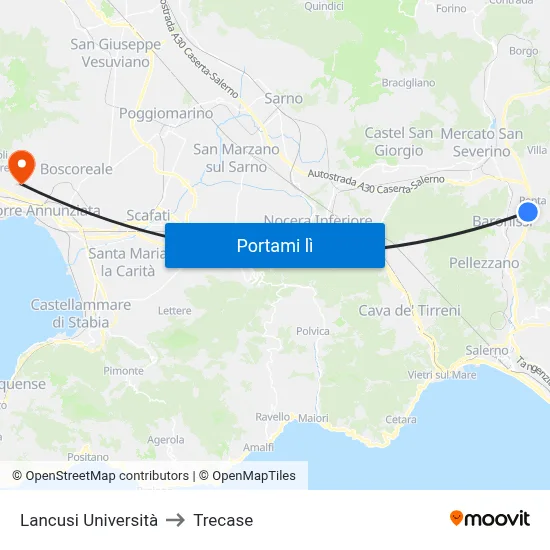 Lancusi Università to Trecase map