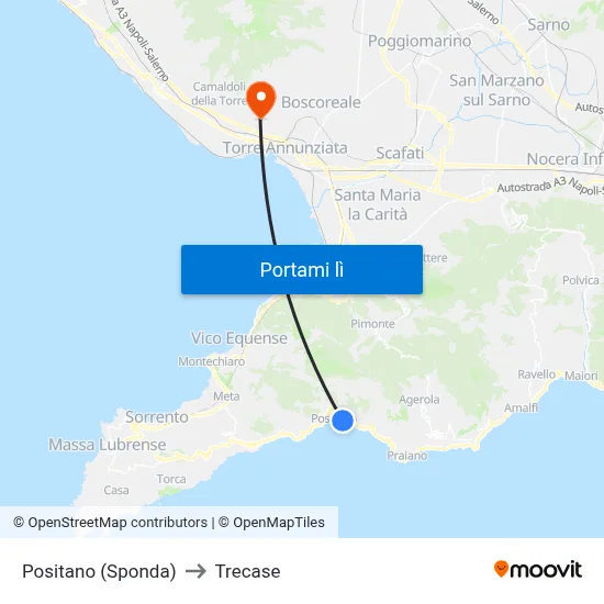 Positano (Sponda) to Trecase map